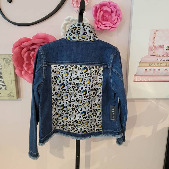 NEW APNY leopard back denim jacket in indigo - Picture 1 of 2